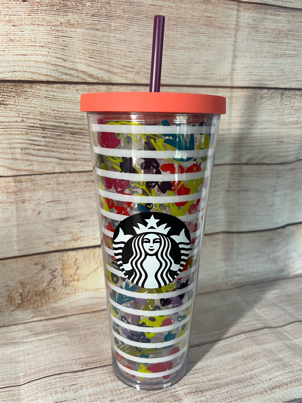 Starbucks 2017 24oz. Striped Floral
Flower Cold Cup With Straw